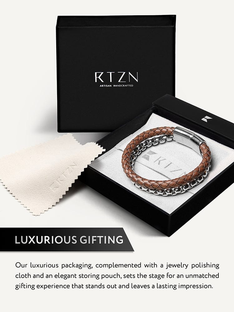 Brown Leather &amp; Silver Box Chain Bracelet