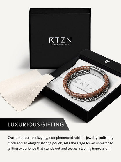 Brown Leather &amp; Silver Box Chain Bracelet