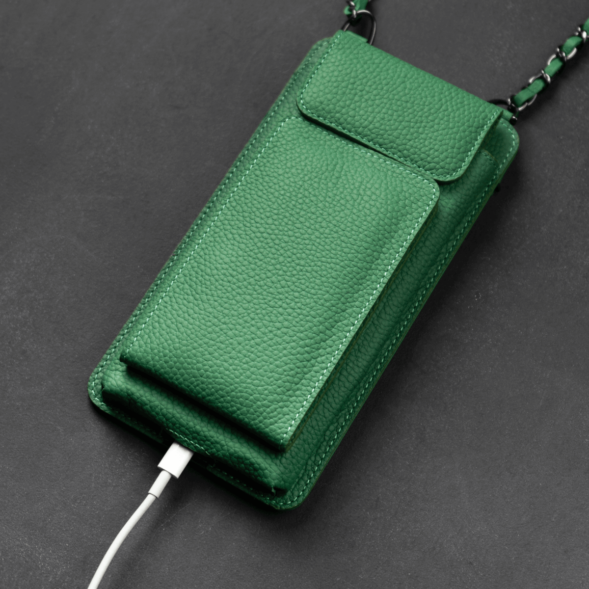 Leather Green Crossbody Bag Phone Wallet - Columbus
