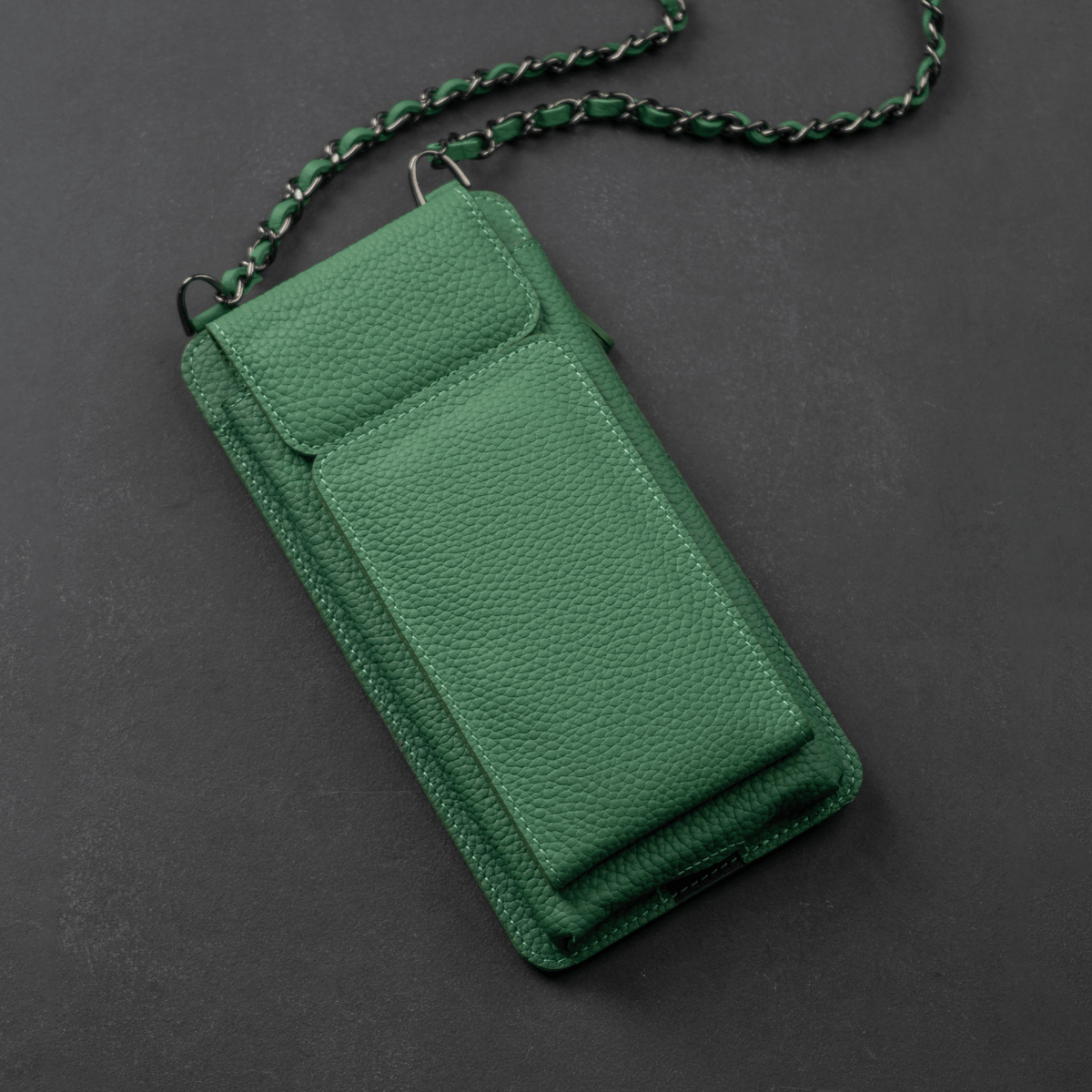 Leather Green Crossbody Bag Phone Wallet - Columbus