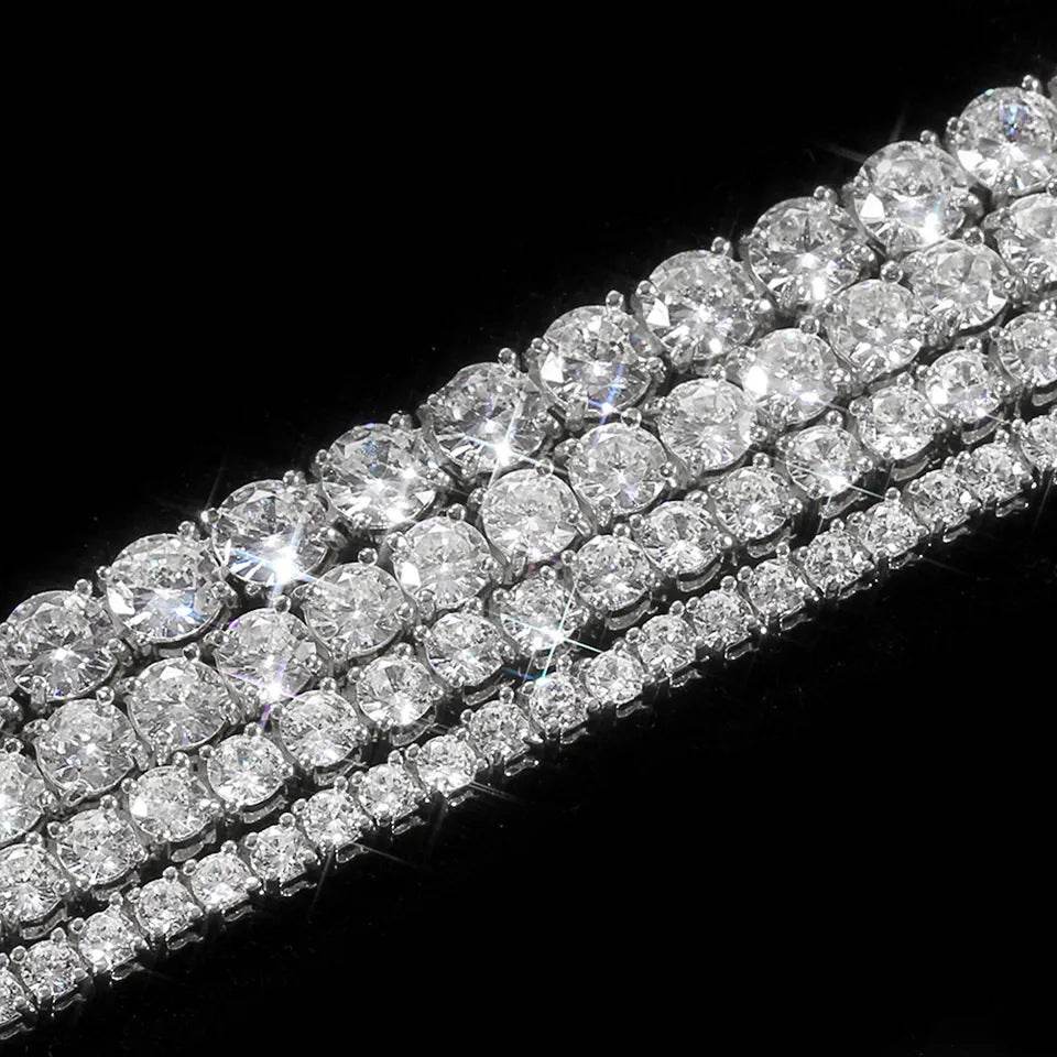 VVS1 Moissanite S925 &amp; 14K Tennis Chain Iced Out Necklace and Bracelet, 6–26 Inch, 2–6.5mm Round Cut D-Grade Certified Moissanite, Sterling Silver White Gold Plated, Hypoallergenic Hip Hop Jewelry