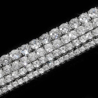 VVS1 Moissanite S925 &amp; 14K Tennis Chain Iced Out Necklace and Bracelet, 6–26 Inch, 2–6.5mm Round Cut D-Grade Certified Moissanite, Sterling Silver White Gold Plated, Hypoallergenic Hip Hop Jewelry