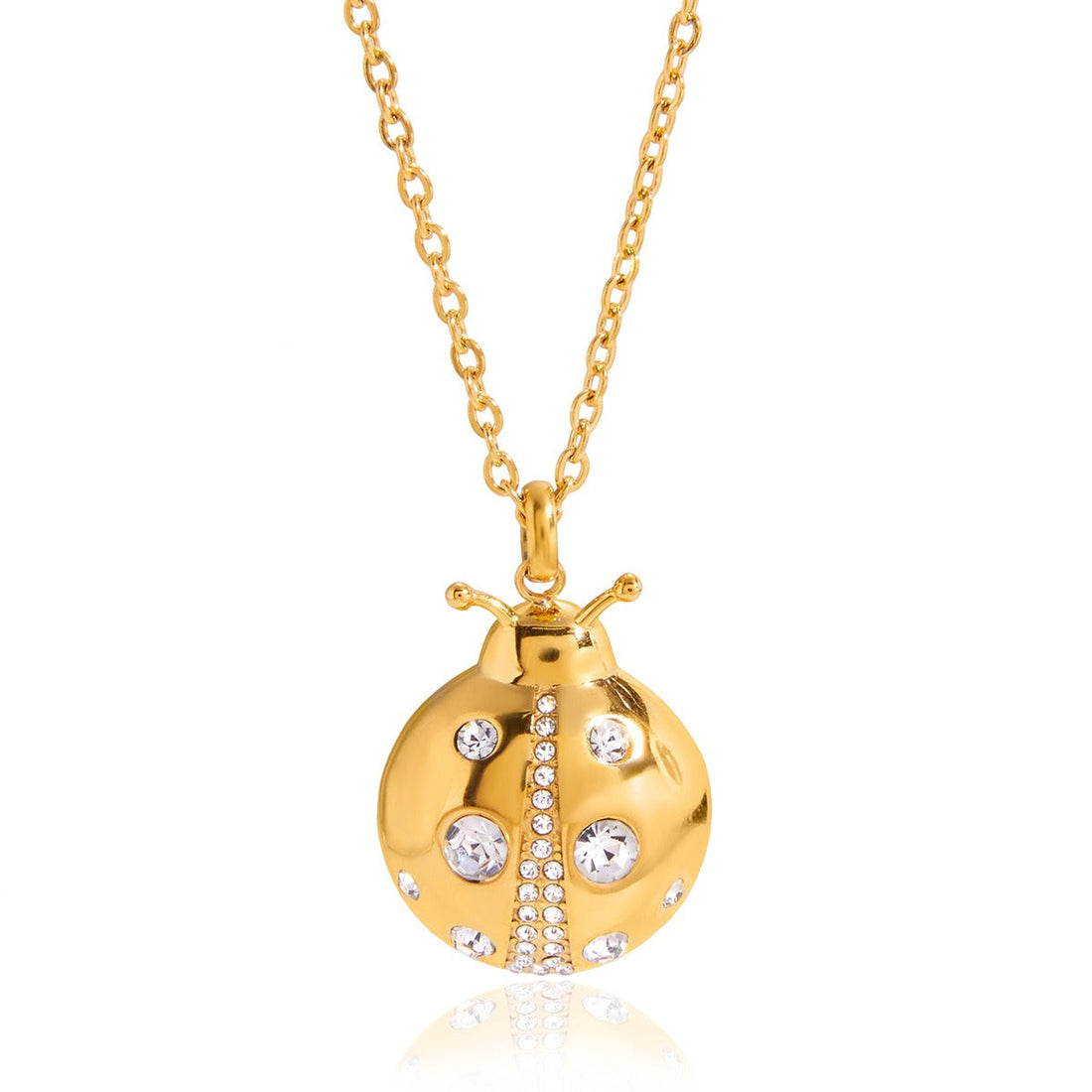 18k gold ladybug titanium steel necklace and earrings