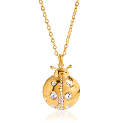 18k gold ladybug titanium steel necklace and earrings
