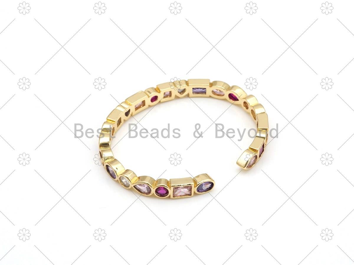 Big CZ Micropave Heart Round Teardrop Oval Bangle Bracelet, 18K Gold Filled Cuff Bracelet, Fashion Jewelry, Sku