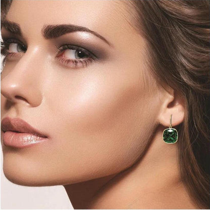 2 Pair Pack: 9.00 CTW Cushion Cut Created Blue Sapphire &amp; Emerald Drop Earrings – Available in .925 Sterling Silver or 14kt Yellow Gold Over .925 – 8mm Square Gems