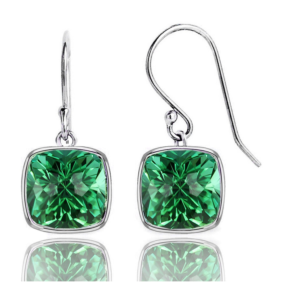 2 Pair Pack: 9.00 CTW Cushion Cut Created Blue Sapphire &amp; Emerald Drop Earrings – Available in .925 Sterling Silver or 14kt Yellow Gold Over .925 – 8mm Square Gems