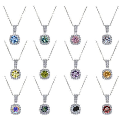 S925 Colorful Moissanite Pendant Necklace with Pavé-Set Halo &amp; Hoop, 1ct D-Grade VVS1 Moissanite in 12 Dazzling Colors with GAR Certification, Sterling Silver Necklace