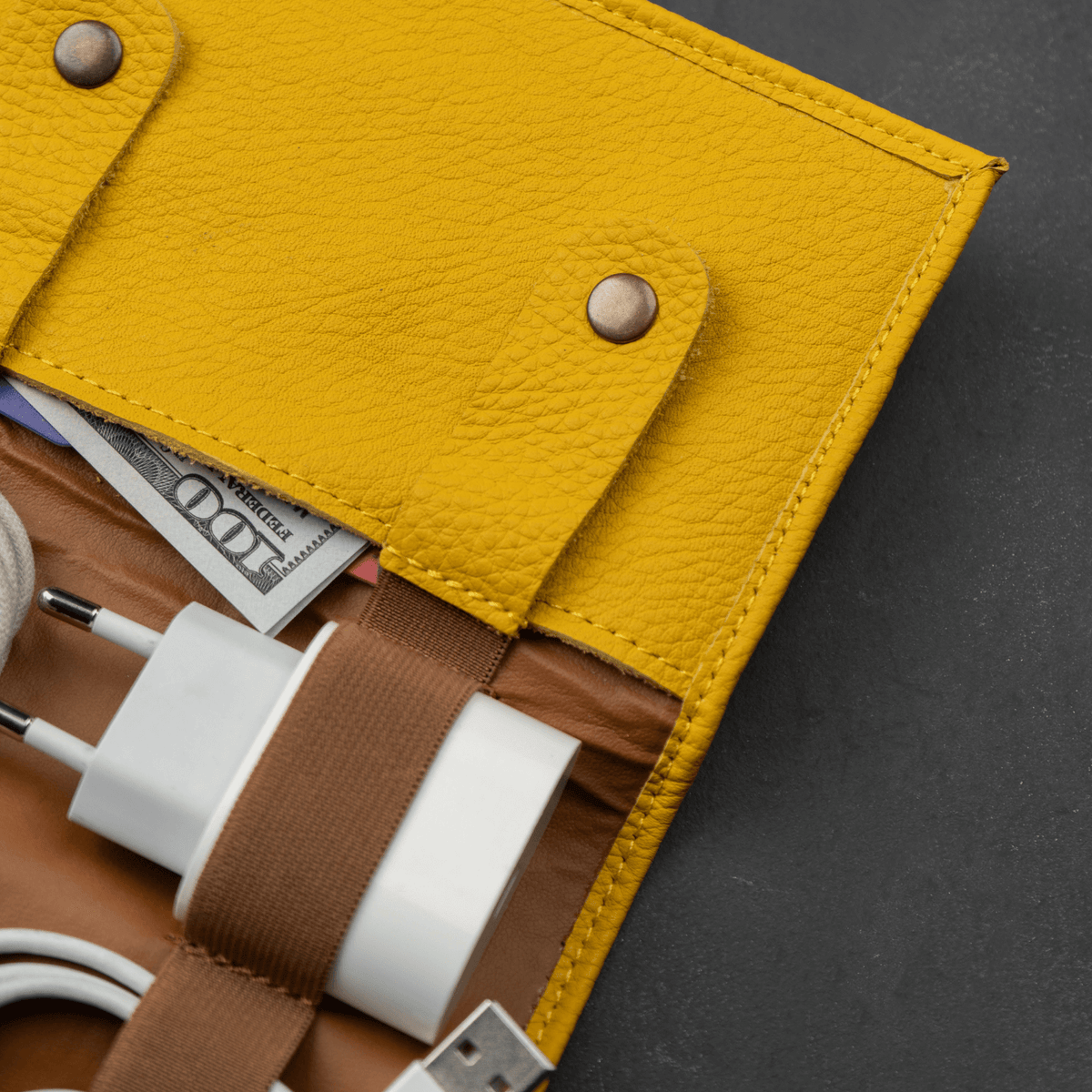 Leather Yellow Travel Tech Organizer - Riverside
