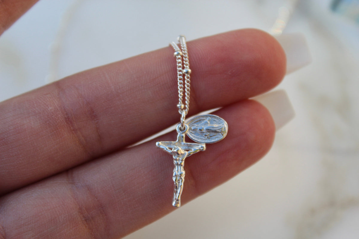 Miraculous Medal and Crucifix in Sterling Silver