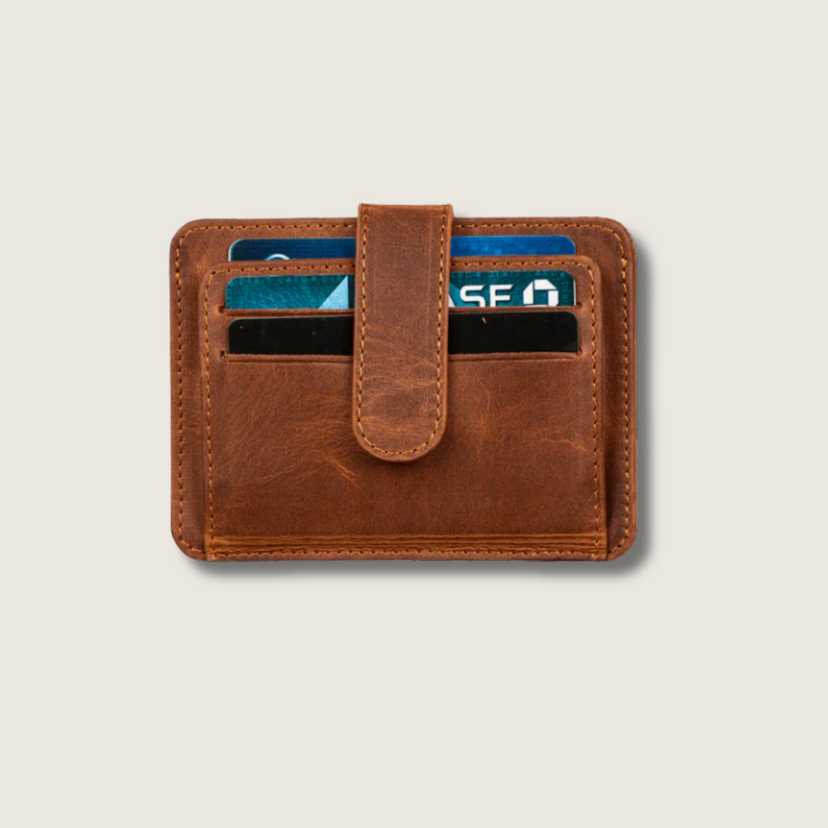 Leather Card Holder Wallet with ID Window - Brown - Miami