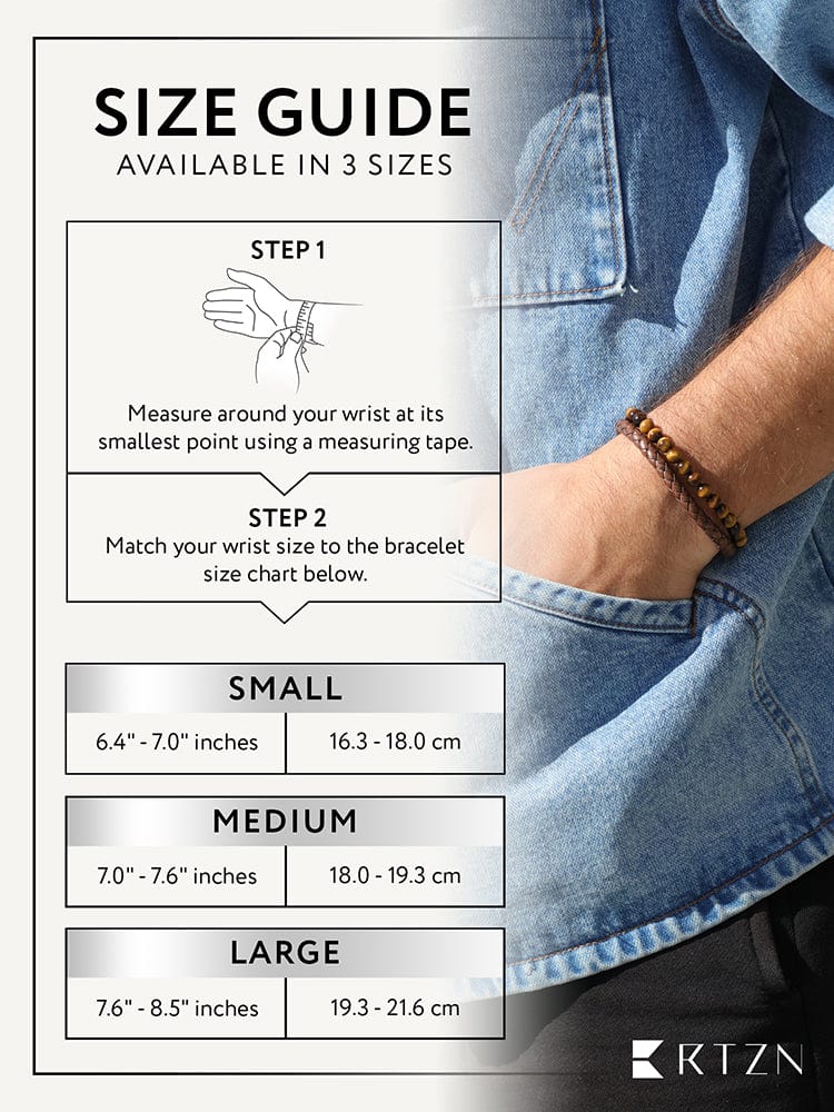 Brown Braided Leather &amp; Tiger Eye Bead Bracelet