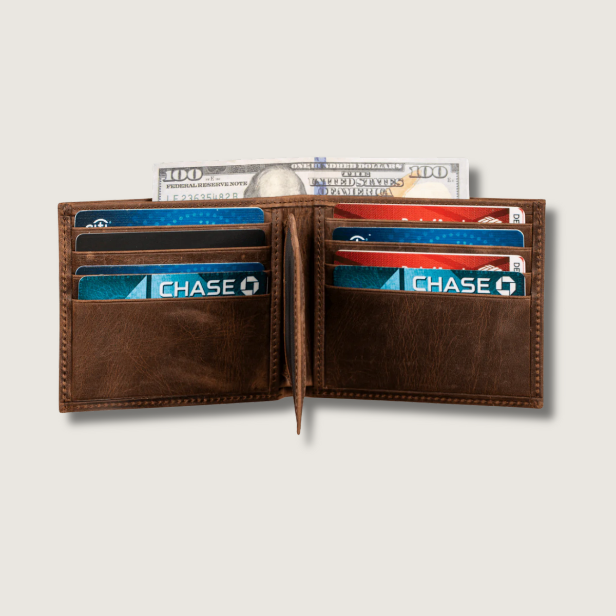 Classic Leather Bifold Wallet - Brown - Los Angeles