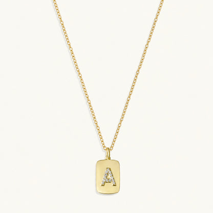 10k Initial Dog Tag Necklace