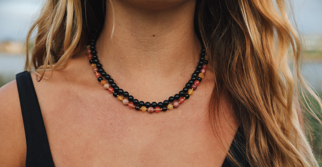 Raw Honey Baltic Sea Amber : Smokey Quartz + Rhodonite|| Anklet or Bracelet