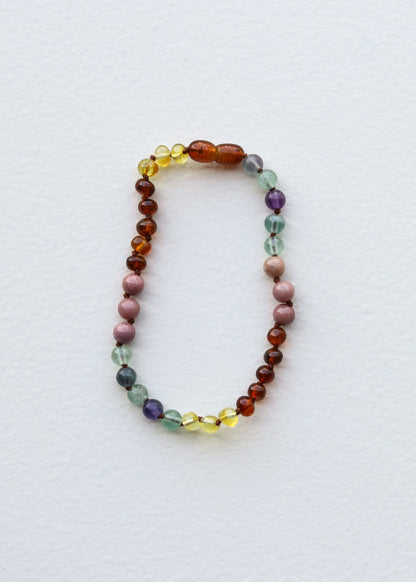 Raw Baltic Sea Amber + Stone Rainbow || Necklace