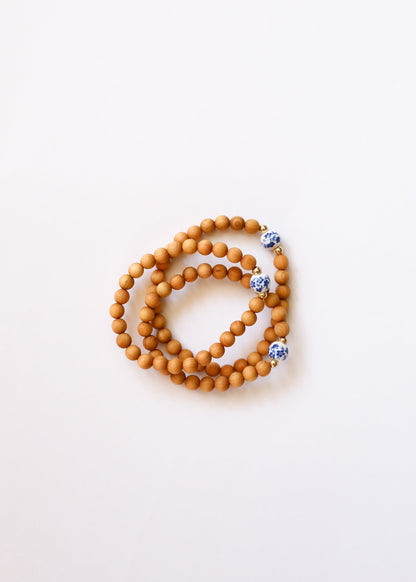Cypress Wood || 14K Gold Filled + Vintage Flowers || Beaded Bracelet