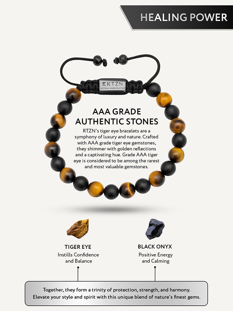 Tiger Eye &amp; Black Onyx Beaded Bracelet - Tulum