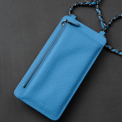 Leather Blue Crossbody Bag Phone Wallet - Columbus