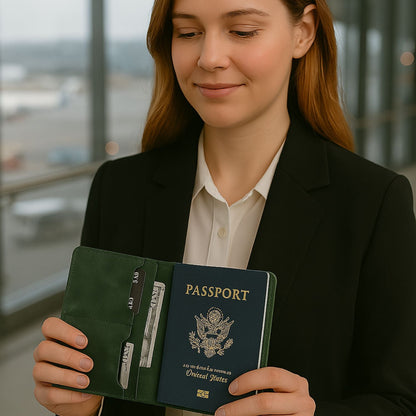 Leather Passport Holder - Dark Green - Milan