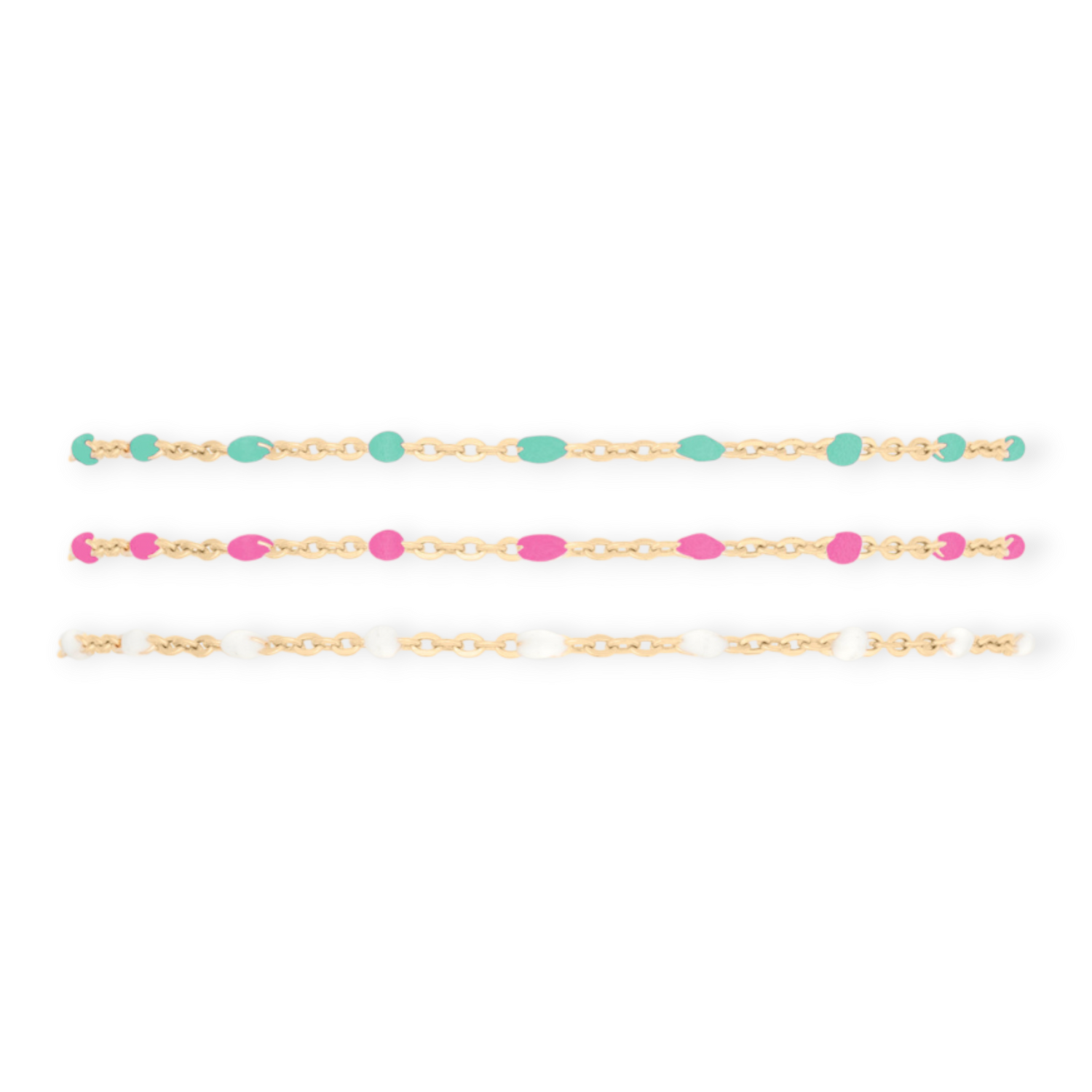 turquoise + pink + white daisy bracelet triple stack
