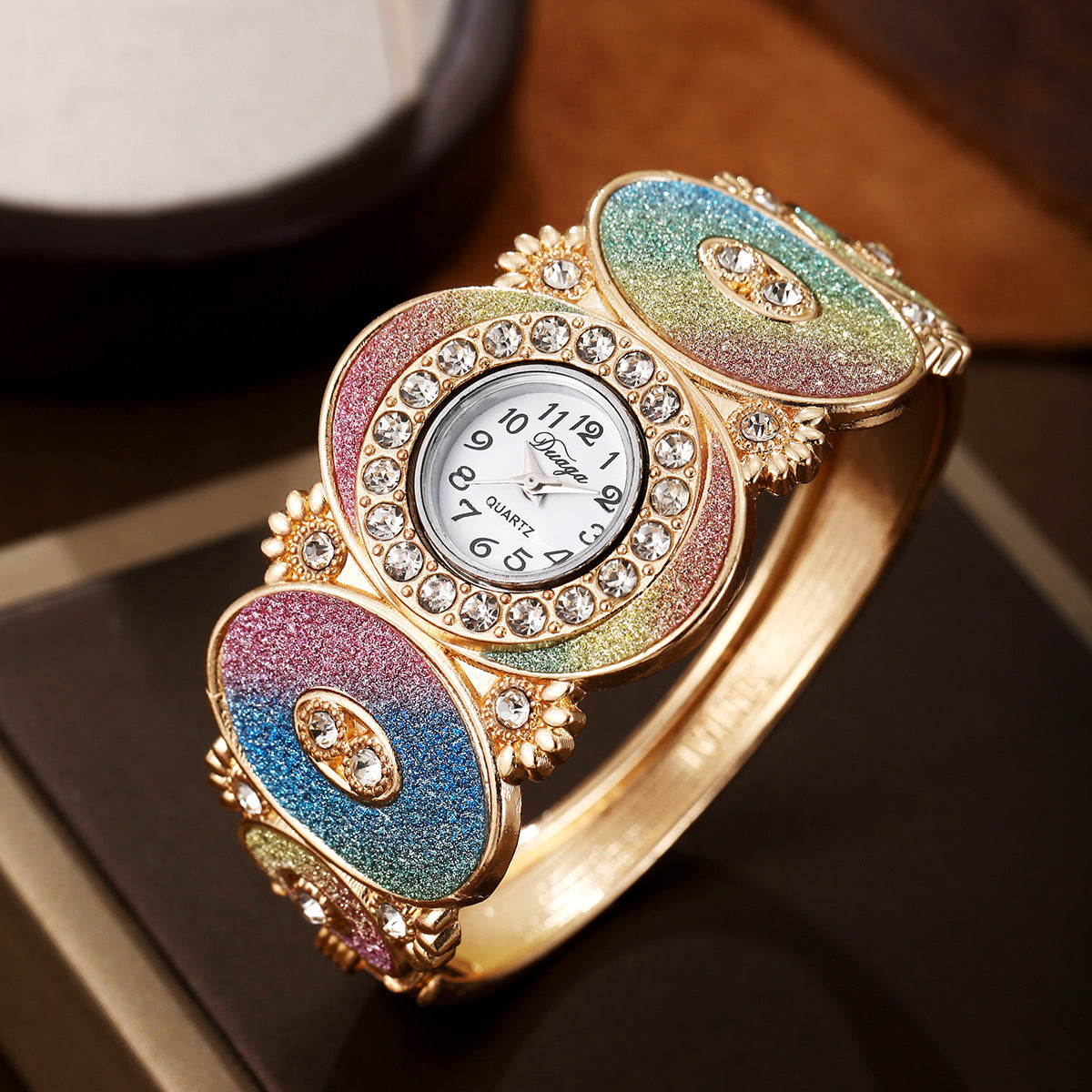 Oval Diamond Decoration Bangle Flower And Leaf Diamond Women&