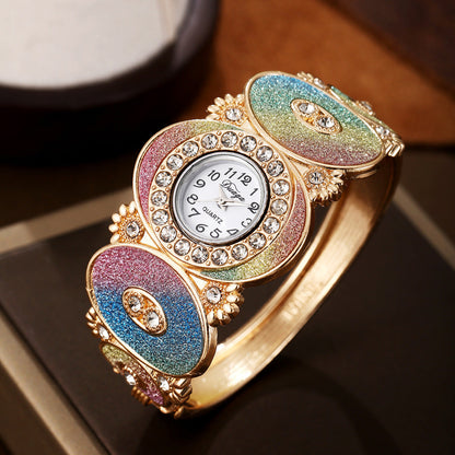 Oval Diamond Decoration Bangle Flower And Leaf Diamond Women&