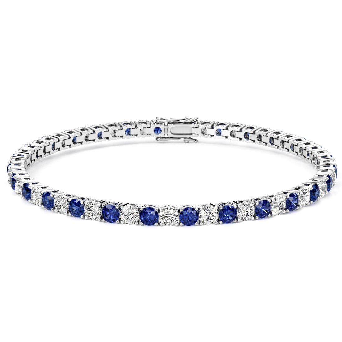 7.50 CTW AGI Certified Lab Created Blue Sapphire &amp; Diamond Tennis Bracelet in 14K White Gold Overlay