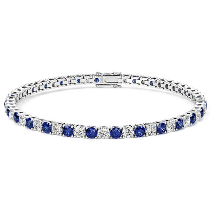 7.50 CTW AGI Certified Lab Created Blue Sapphire &amp; Diamond Tennis Bracelet in 14K White Gold Overlay