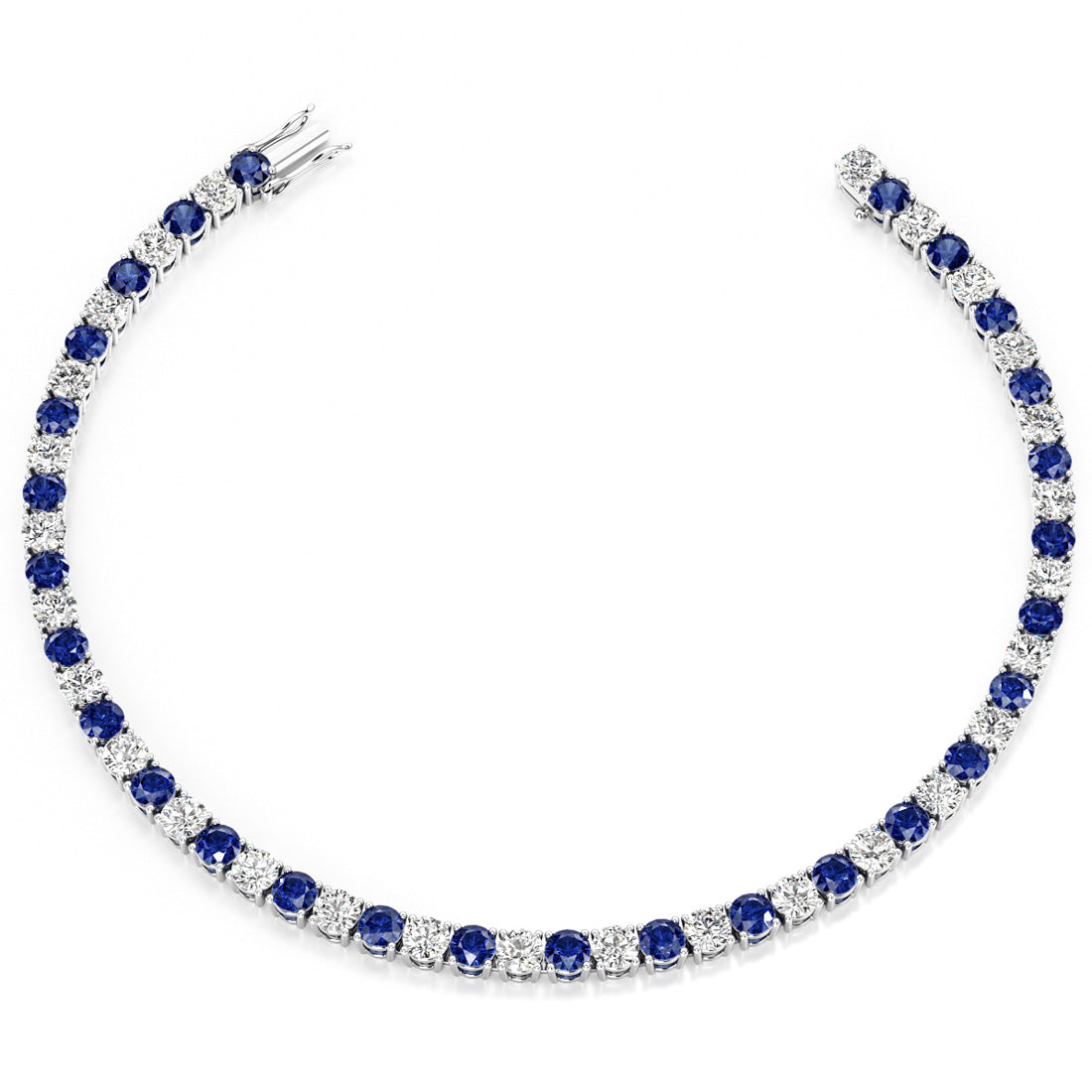 7.50 CTW AGI Certified Lab Created Blue Sapphire &amp; Diamond Tennis Bracelet in 14K White Gold Overlay
