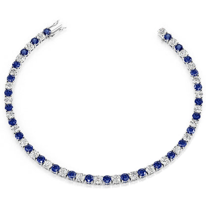 7.50 CTW AGI Certified Lab Created Blue Sapphire &amp; Diamond Tennis Bracelet in 14K White Gold Overlay