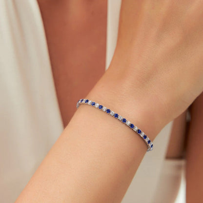 7.50 CTW AGI Certified Lab Created Blue Sapphire &amp; Diamond Tennis Bracelet in 14K White Gold Overlay
