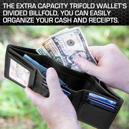 Mens RFID Wallet - Extra Capacity Trifold 7 slot with ID Window