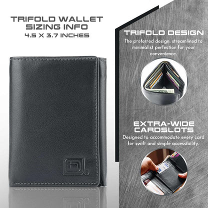 Mens RFID Wallet - Extra Capacity Trifold 7 slot with ID Window