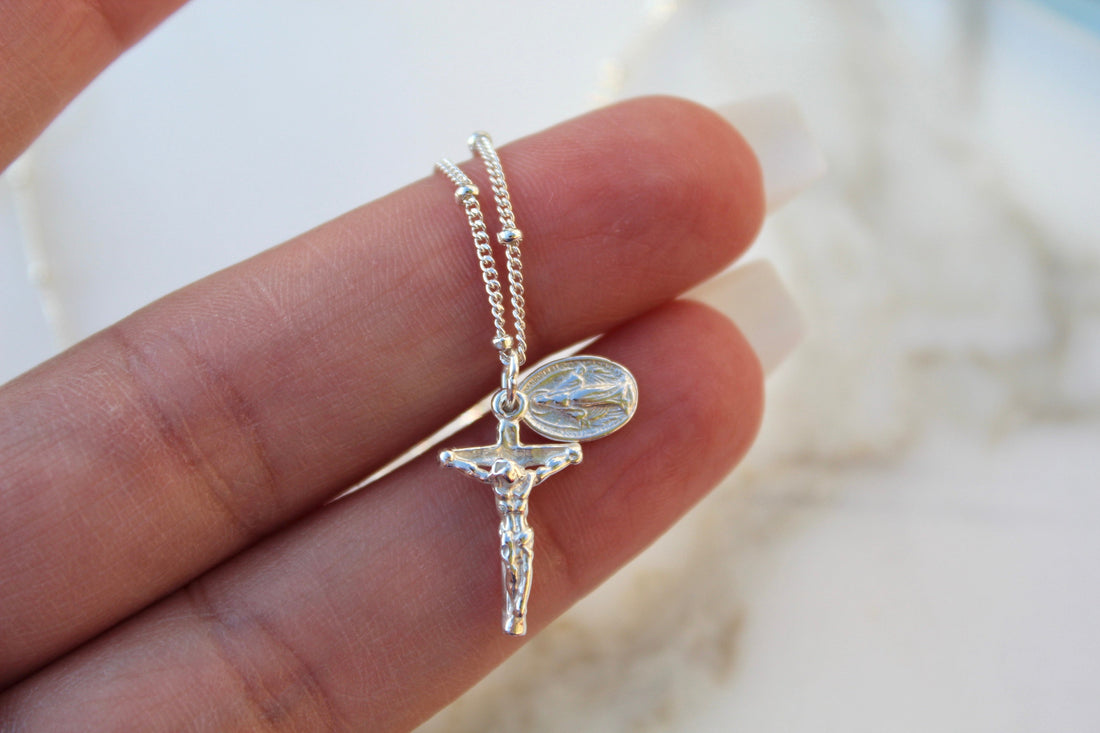 Miraculous Medal and Crucifix in Sterling Silver