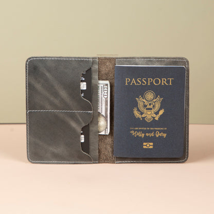 Leather Passport Holder - Light Gray - Milan