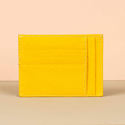 Vibrant Leather Card Holder with Zipper Pocket - Yellow - Concord