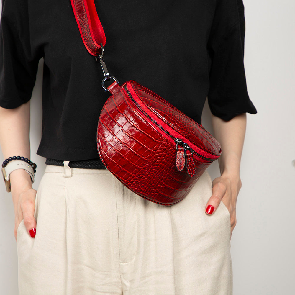 Alora Leather Bag – Croc-Embossed Leather Men &amp; Women Crossbody &amp; Belt Bag for Everyday Elegance | Minimal &amp; Handcrafted