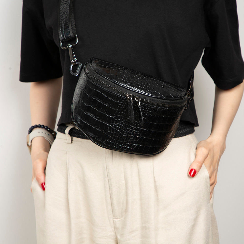 Alora Leather Bag – Croc-Embossed Leather Men &amp; Women Crossbody &amp; Belt Bag for Everyday Elegance | Minimal &amp; Handcrafted