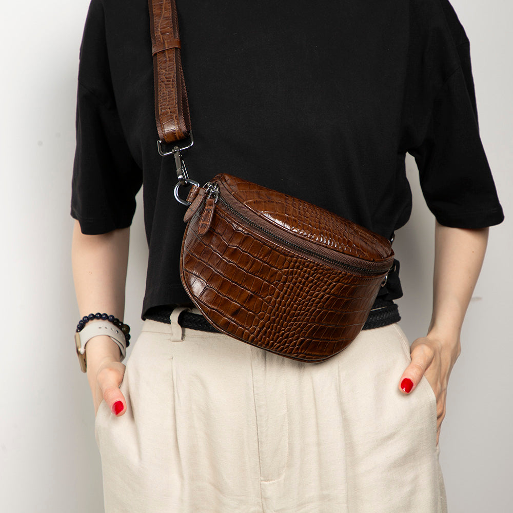 Alora Leather Bag – Croc-Embossed Leather Men &amp; Women Crossbody &amp; Belt Bag for Everyday Elegance | Minimal &amp; Handcrafted