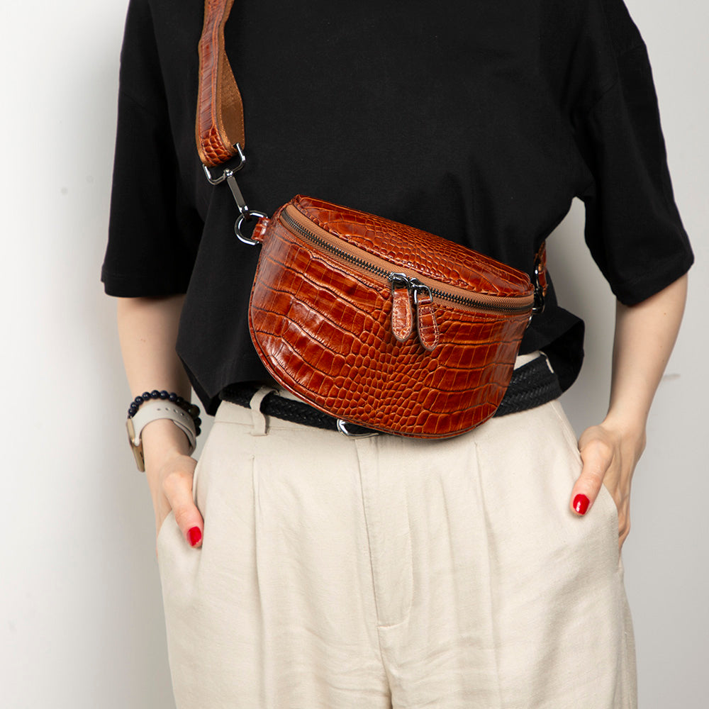 Alora Leather Bag – Croc-Embossed Leather Men &amp; Women Crossbody &amp; Belt Bag for Everyday Elegance | Minimal &amp; Handcrafted