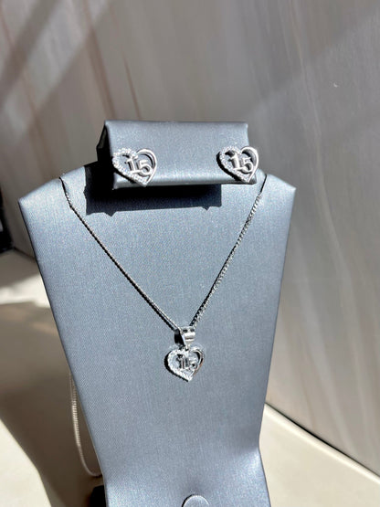 Quinceañera Jewelry Set Sterling Silver .925 – Necklace &amp; Heart Earrings for Girls | Set de Joyería de Quinceañera Plata .925