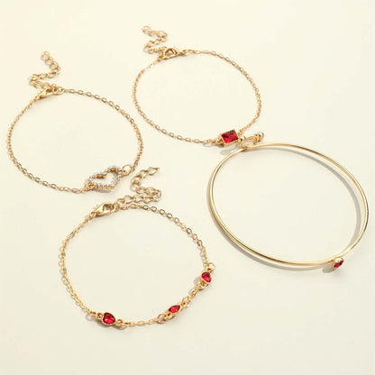 4pcs Rhinestone Alloy Bracelet Set – Minimalist Heart &amp; Square Design