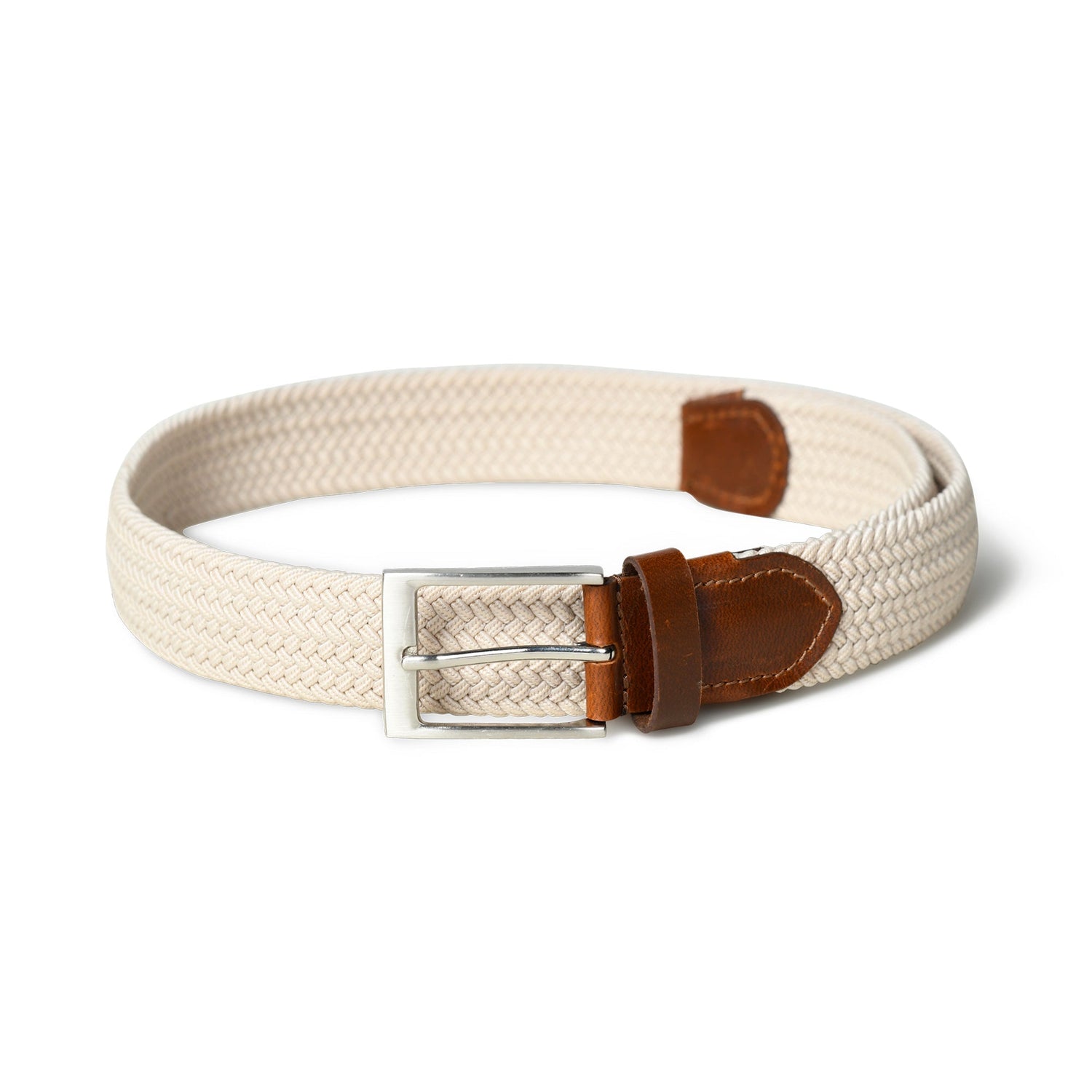 Cream &amp; Brown Braided Canvas Leather Belt