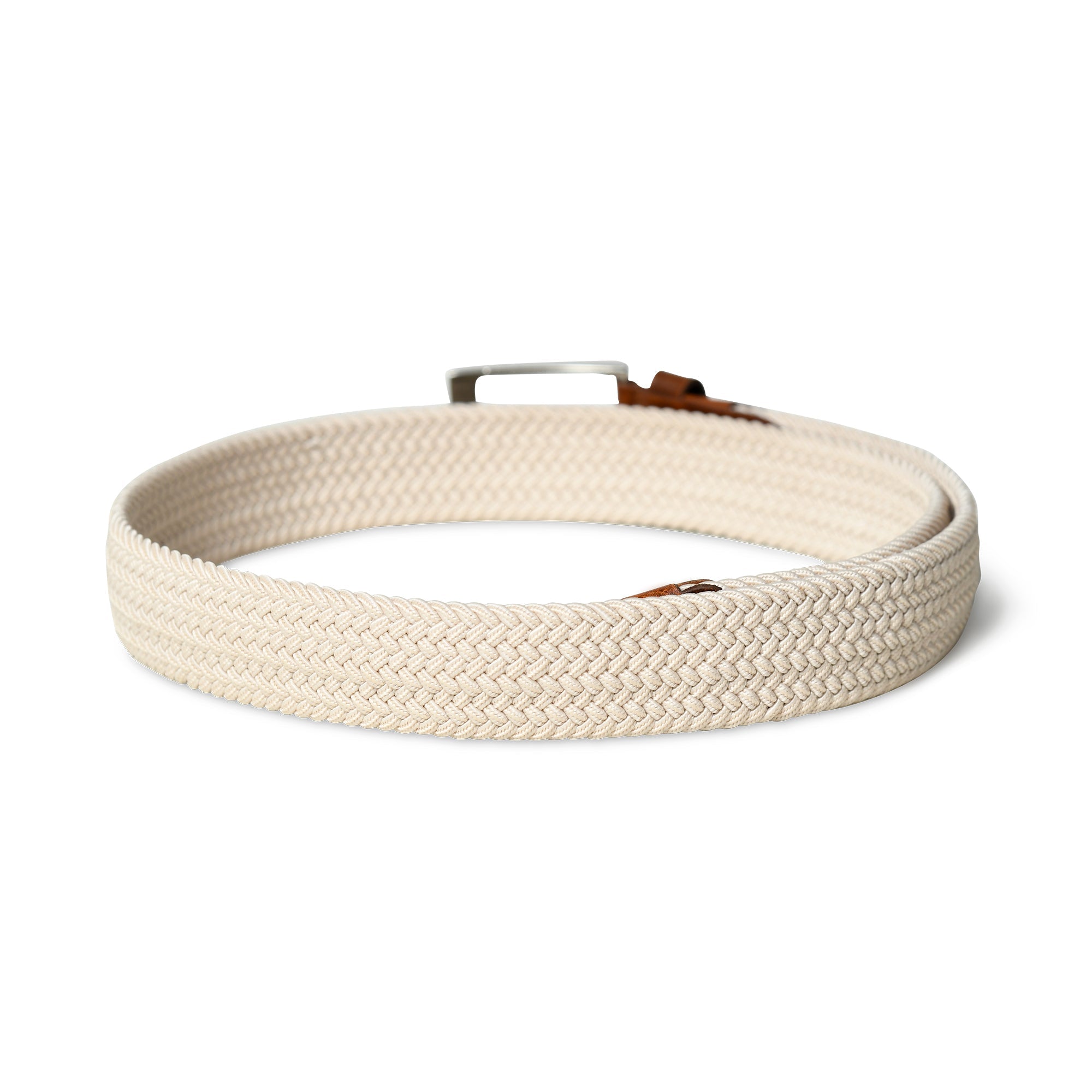Cream &amp; Brown Braided Canvas Leather Belt