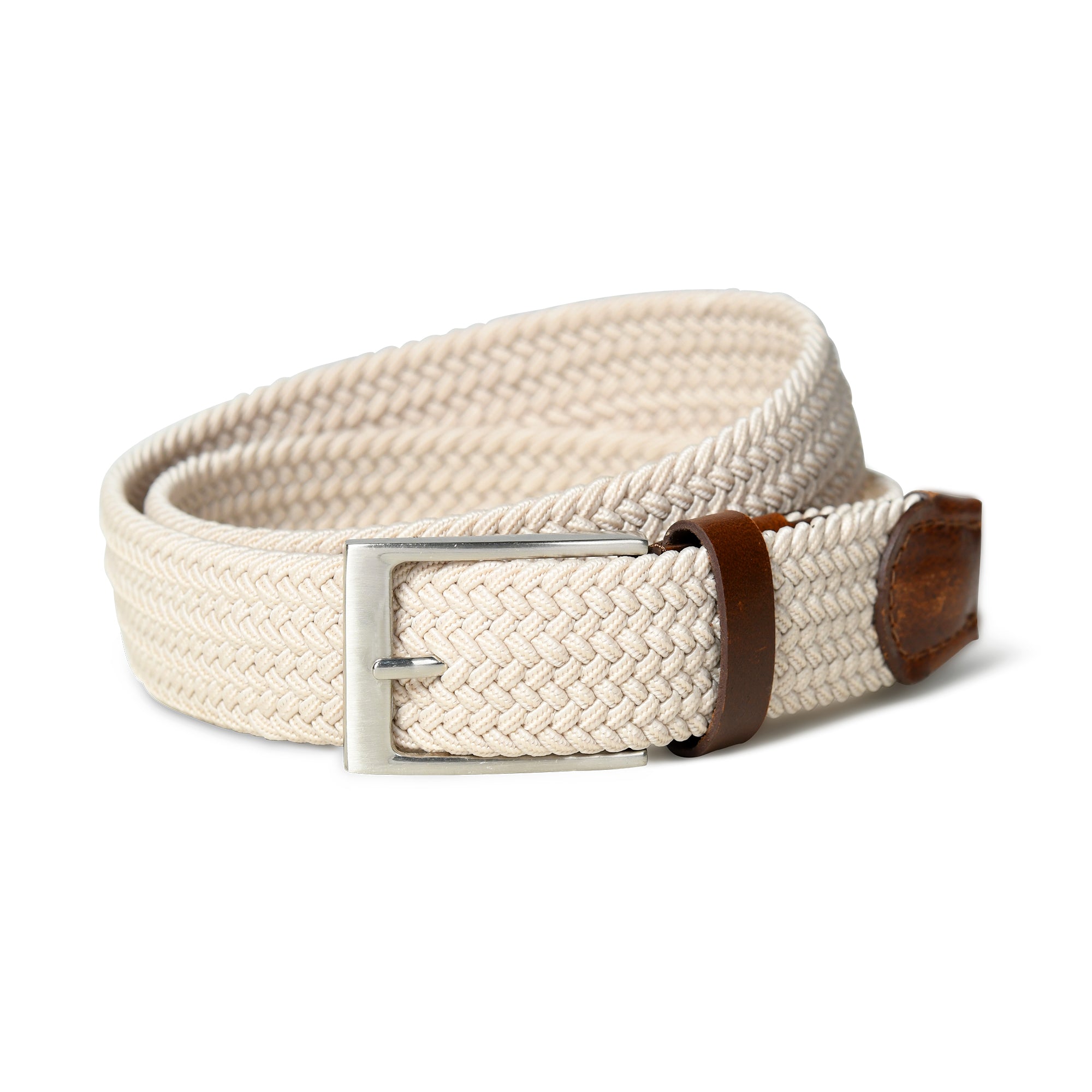 Cream &amp; Brown Braided Canvas Leather Belt