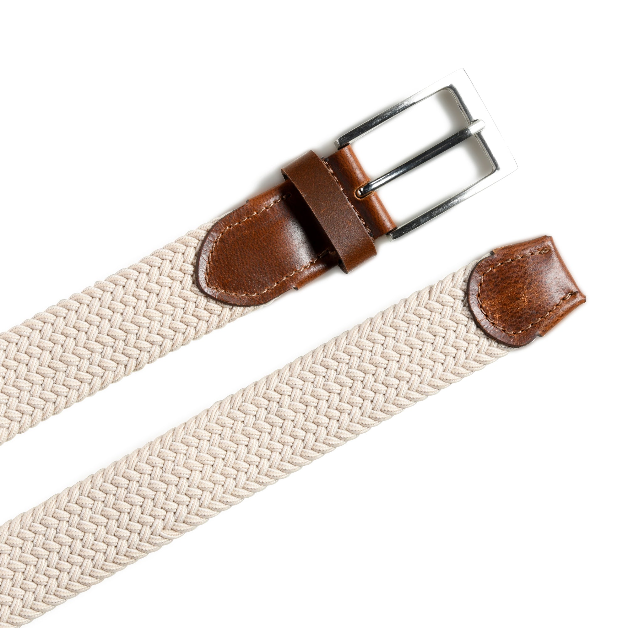 Cream &amp; Brown Braided Canvas Leather Belt
