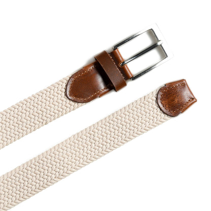 Cream &amp; Brown Braided Canvas Leather Belt