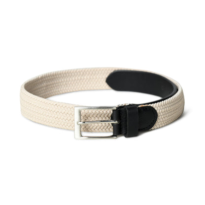 Cream &amp; Black Braided Canvas Leather Belt