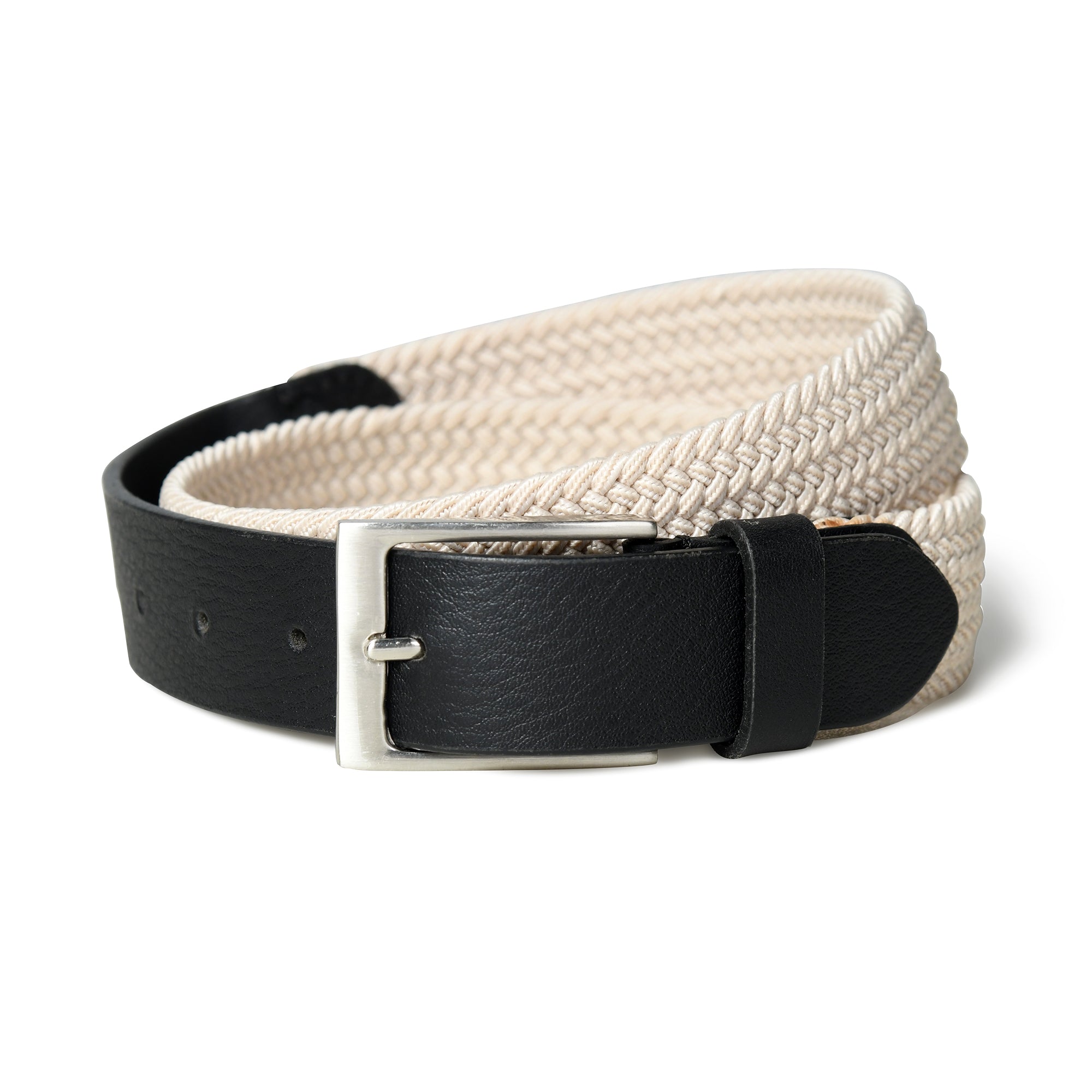 Cream &amp; Black Braided Canvas Leather Belt